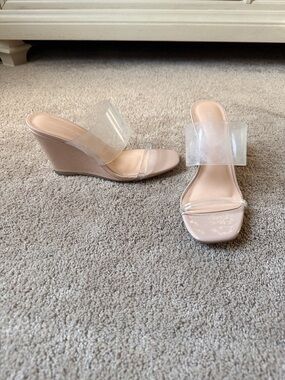 Nude Clear Strap Wedge Sandals - Women